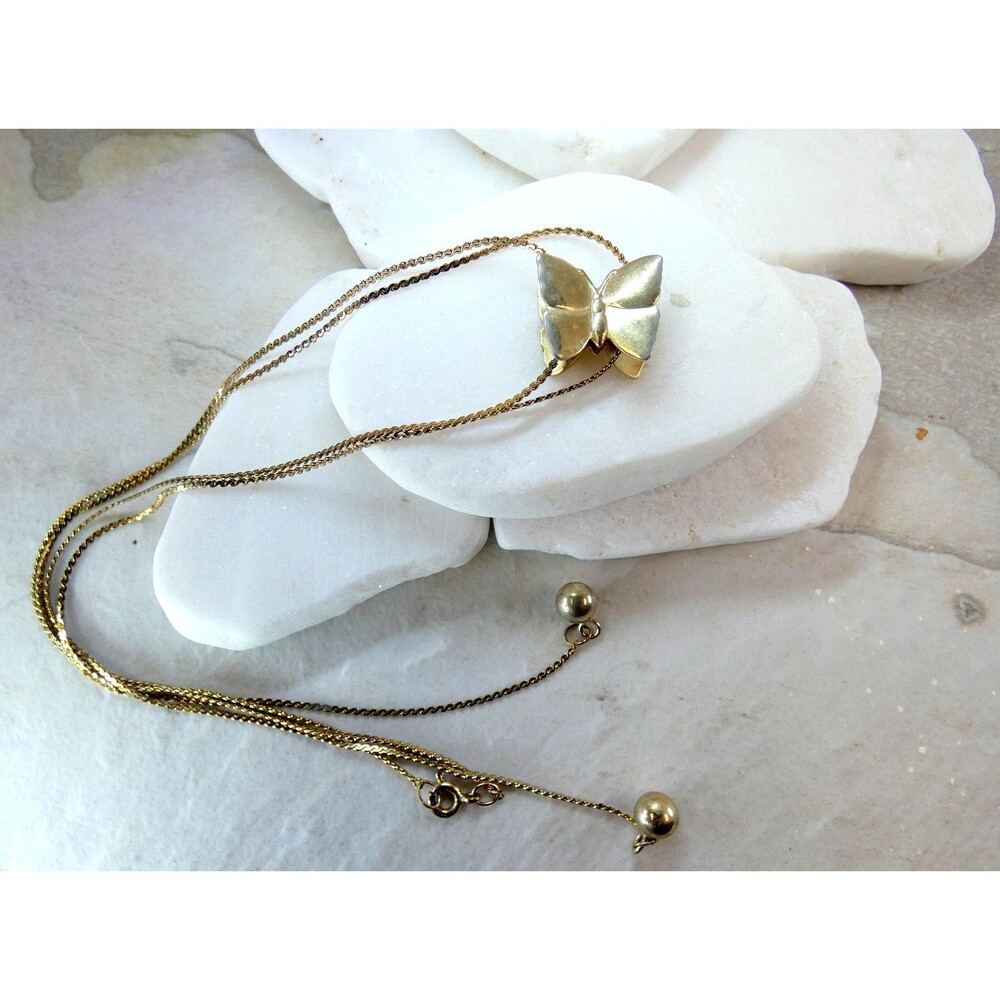 VTG Gold Butterfly Slide Bolo Necklace 30" Gold Vermeil-GP